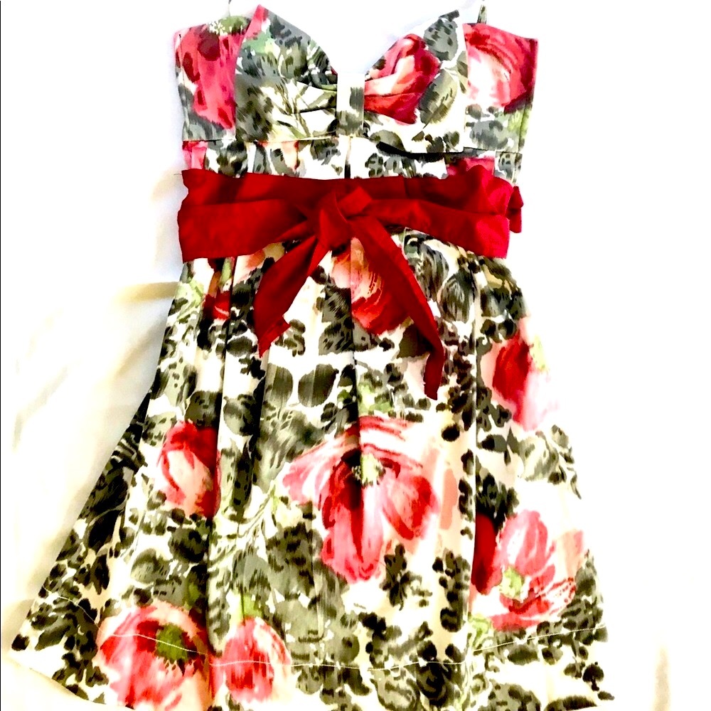New Handmade Red & White Floral Big Girls Apron